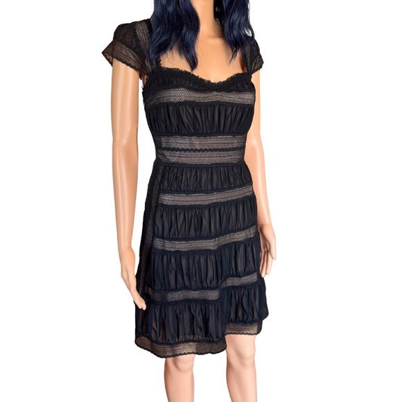 NWT Free People Alicia Black Lace Mini Dress 8 Holiday Cocktail NYE Goth Glam - Picture 5 of 8